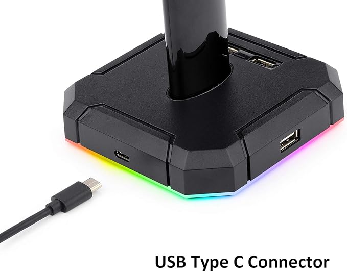 Redragon HA300 SCEPTER PRO RGB Gaming Headset Stand – Aluminum Bar, 2x USB Hub, 3.5mm AUX, Type-C Powered, Non-Slip Base – Black