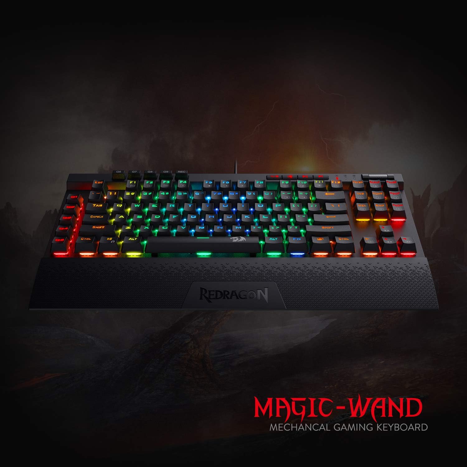 Redragon K587 MAGIC-WAND RGB TKL Wired Gaming Keyboard – 87 Keys, Optical Blue Switch, 9 Macro Keys, Type-C, Detachable Wrist Rest – Black