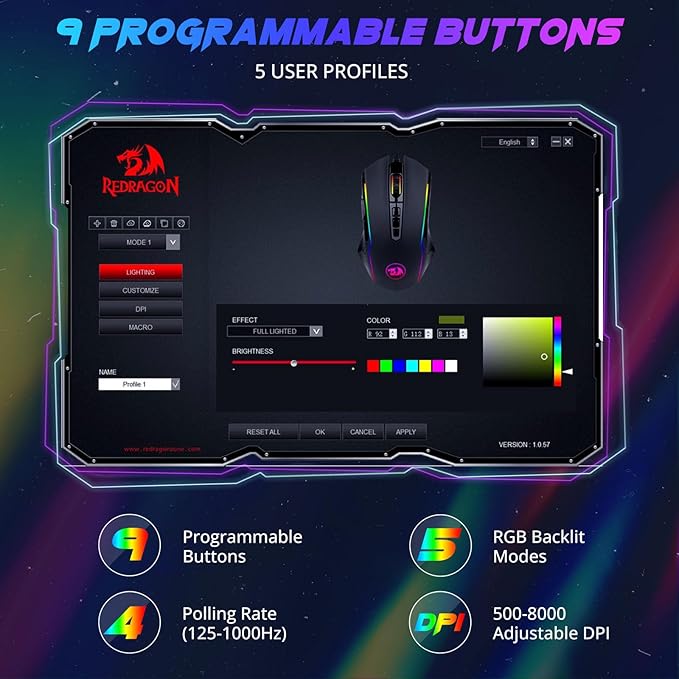 Redragon M910 Ranger RGB Wired Gaming Mouse 12400 DPI