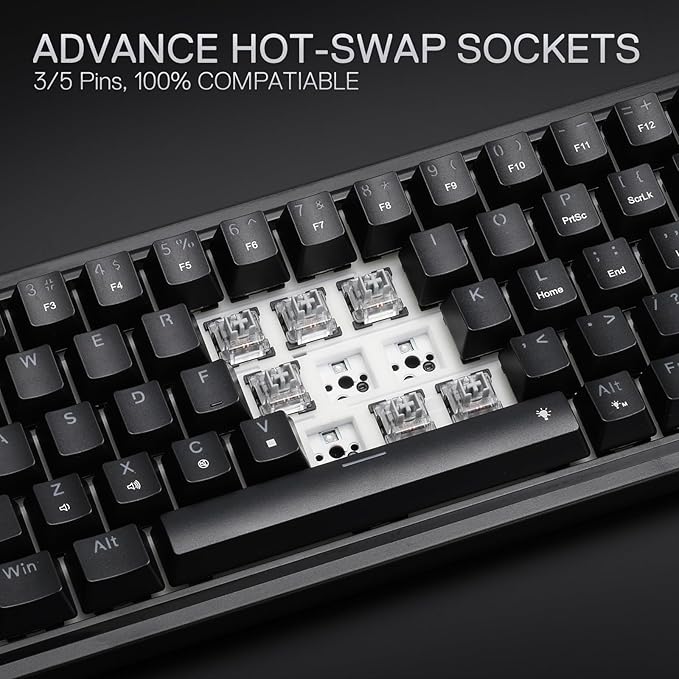 Redragon K709 RGB 65% Wireless Gasket Hot-Swap Mechanical Gaming Keyboard – 68 Keys, Custom Dragon Chant Linear Switch, 5-Layer Noise Dampening, Round PBT Keycaps, Tri-Mode – Black