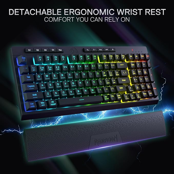 Redragon K515 PRO Shiva RGB 3-Mode Wireless Membrane Gaming Keyboard – 98 Keys, Detachable Wrist Rest