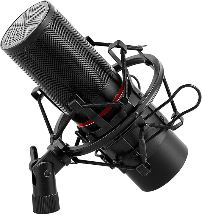 Redragon GM300 BLAZAR USB Studio Gaming Stream Microphone – Large Diaphragm Condenser, Cardioid, Metal Spider Shock Mount, Tripod Stand – Black