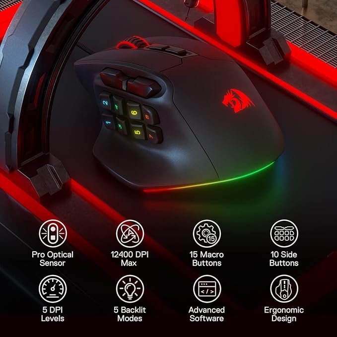 Redragon M811 Aatrox MMO Wired RGB Gaming Mouse
