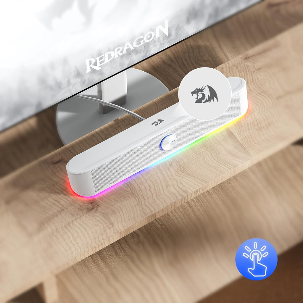 Redragon GS560W Adiemus RGB Desktop Soundbar – Dual 4W Drivers Touch RGB Control USB + 3.5mm (White)