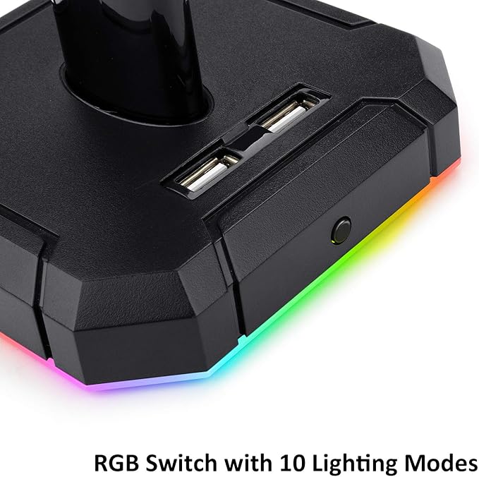 Redragon HA300 SCEPTER PRO RGB Gaming Headset Stand – Aluminum Bar, 2x USB Hub, 3.5mm AUX, Type-C Powered, Non-Slip Base – Black