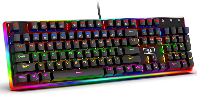 Redragon K577R KALI RGB Wired Mechanical Gaming Keyboard – 104 Keys Full Size, Tactile Red Switch, 19 Backlight Modes, Bottom RGB Lighting – Black