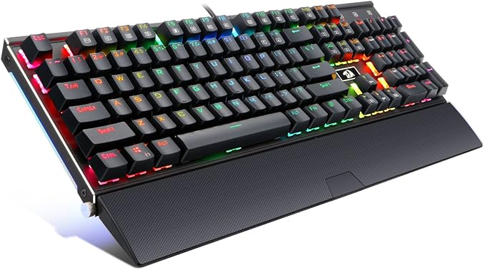 Redragon K567 RGB Wired Mechanical Gaming Keyboard – 104 Keys Full Size, Blue Switch, Aircraft-Grade Aluminium, Detachable Palm Rest – Black