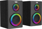 Redragon GS811 Orchestra 2.0 Bluetooth RGB Computer Speaker – Dual RGB Ring Drivers, Wooden Enclosure, Volume & Bass Control, AUX + USB + BT – Black