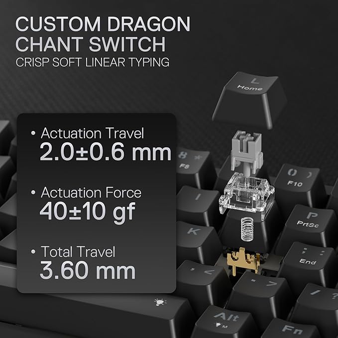 Redragon K709 RGB 65% Wireless Gasket Hot-Swap Mechanical Gaming Keyboard – 68 Keys, Custom Dragon Chant Linear Switch, 5-Layer Noise Dampening, Round PBT Keycaps, Tri-Mode – Black