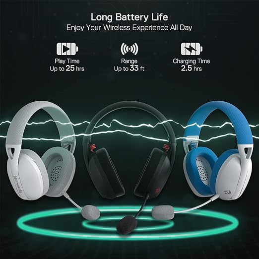 Redragon H848 IRE PRO Ultra-Light Wireless Gaming Headset – 3-Mode (2.4G/BT/Wired), 40mm Drivers, Virtual 7.1, 25H Battery, Detachable Mic – Black