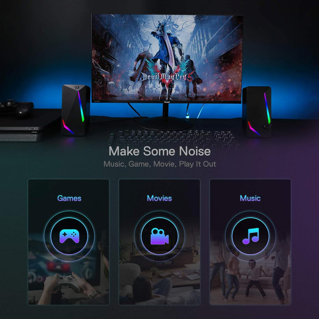 Redragon GS510 Waltz RGB Desktop Speakers – 2.0 Channel 4 LED Modes Touch Control Enhanced Bass