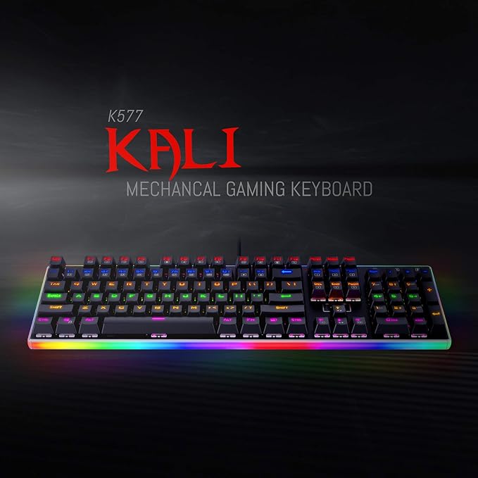 Redragon K577R KALI RGB Wired Mechanical Gaming Keyboard – 104 Keys Full Size, Tactile Red Switch, 19 Backlight Modes, Bottom RGB Lighting – Black