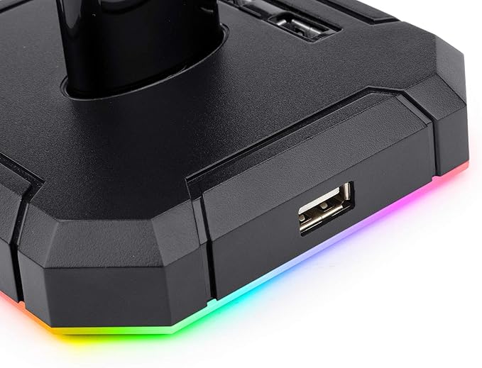 Redragon HA300 SCEPTER PRO RGB Gaming Headset Stand – Aluminum Bar, 2x USB Hub, 3.5mm AUX, Type-C Powered, Non-Slip Base – Black
