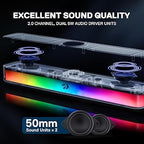 Redragon GS515 RGB Desktop Soundbar – 2.0 Channel 5W×2 BT 5.3 USB-C 6 RGB Modes