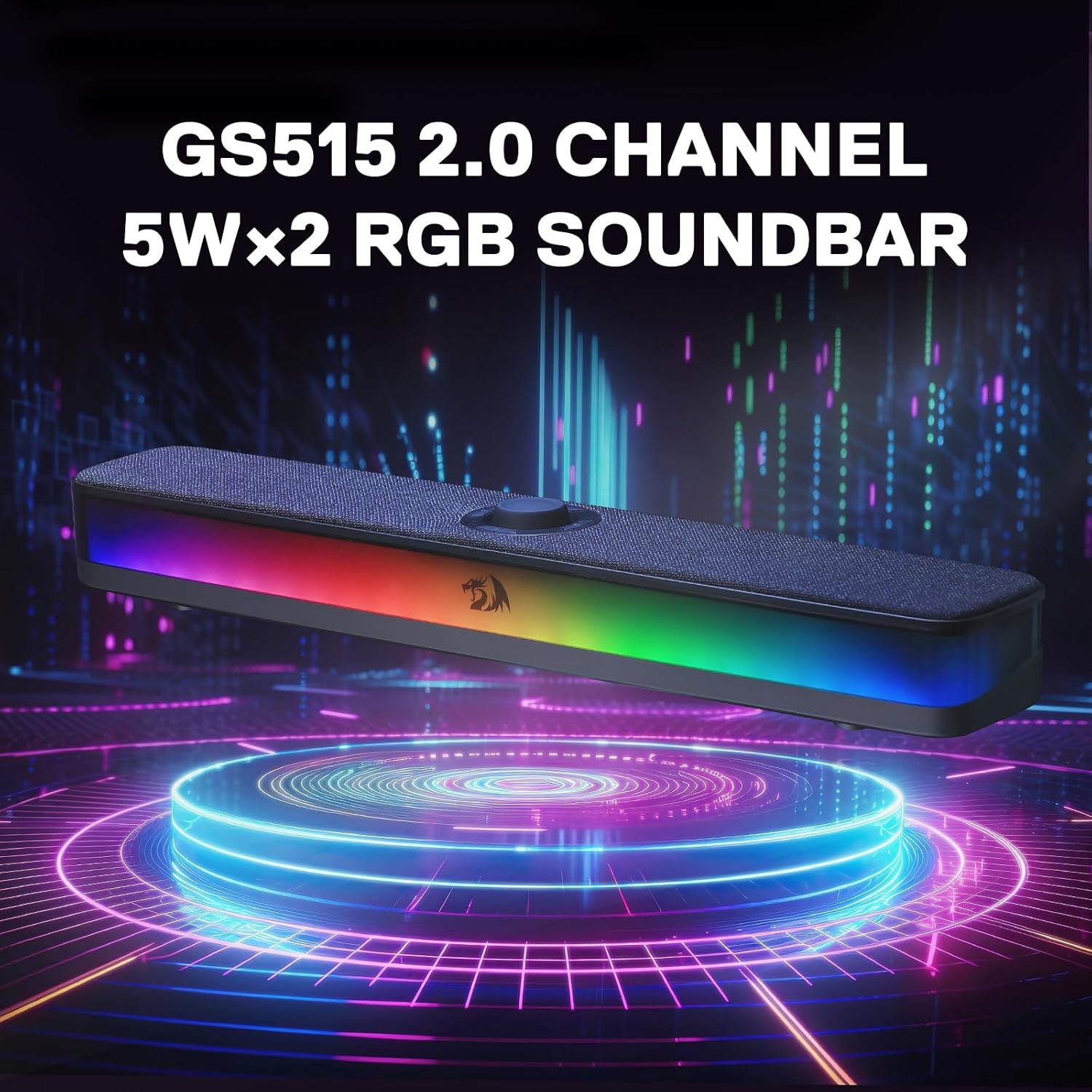 Redragon GS515 RGB Desktop Soundbar – 2.0 Channel 5W×2 BT 5.3 USB-C 6 RGB Modes