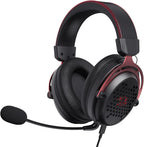 Redragon H386 DIOMEDES Wired Gaming Headset – 7.1 Surround Sound, 53mm Drivers, 188g Honeycomb Shell, Steel Frame, Detachable Boom Mic, USB-C/AUX/USB-A – Black/Red