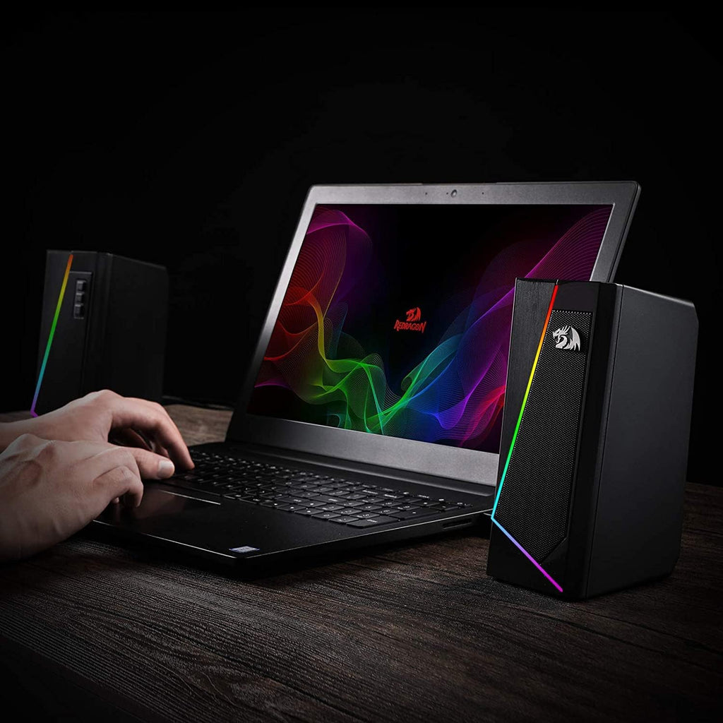 Redragon GS520 Anvil RGB Desktop Speakers – 2.0 Channel PC Stereo, 6 RGB Modes, Touch Control, Easy-Access Volume, USB Powered + 3.5mm – Black