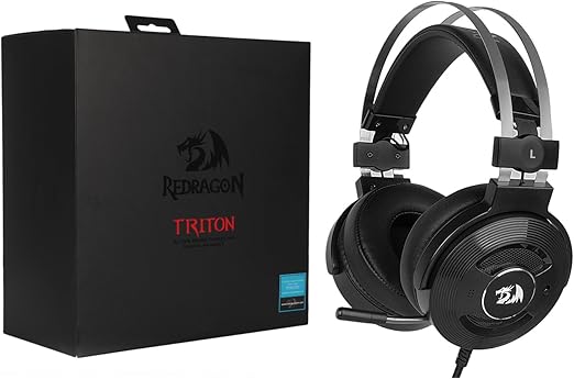 Redragon H991 TRITON Wired Gaming Headset – Virtual 7.1 Surround Sound, ANC Microphone, Super Soft Ear Pads, In-Line Control – Black/Silver