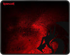 Redragon P016 PISCES Gaming Mouse Pad – Dragon Silhouette Design, Black Stitched Edges, Non-Slip Rubber Base, Smooth Fabric Surface – Black/Red