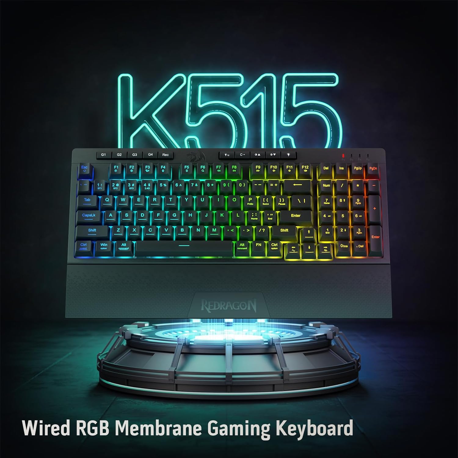 Redragon K515 PRO Shiva RGB 3-Mode Wireless Membrane Gaming Keyboard – 98 Keys, Detachable Wrist Rest