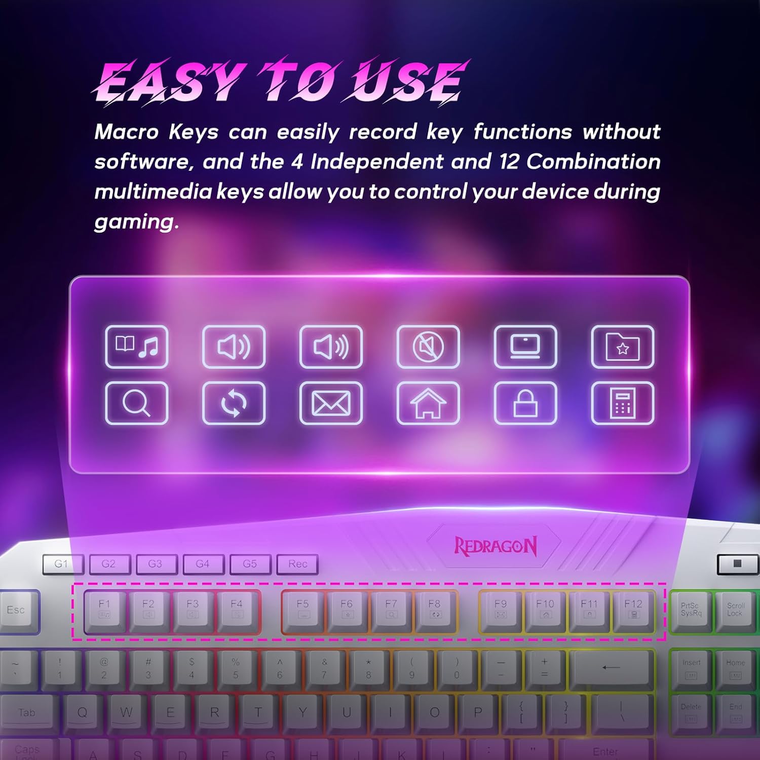 Redragon S101W RGB Gaming Keyboard & Mouse Combo Wired – 104 Keys Membrane, 5 Macro Keys, 6 RGB Modes + 7200 DPI Programmable Mouse, 10 RGB Modes – White