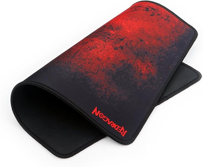 Redragon P016 PISCES Gaming Mouse Pad – Dragon Silhouette Design, Black Stitched Edges, Non-Slip Rubber Base, Smooth Fabric Surface – Black/Red