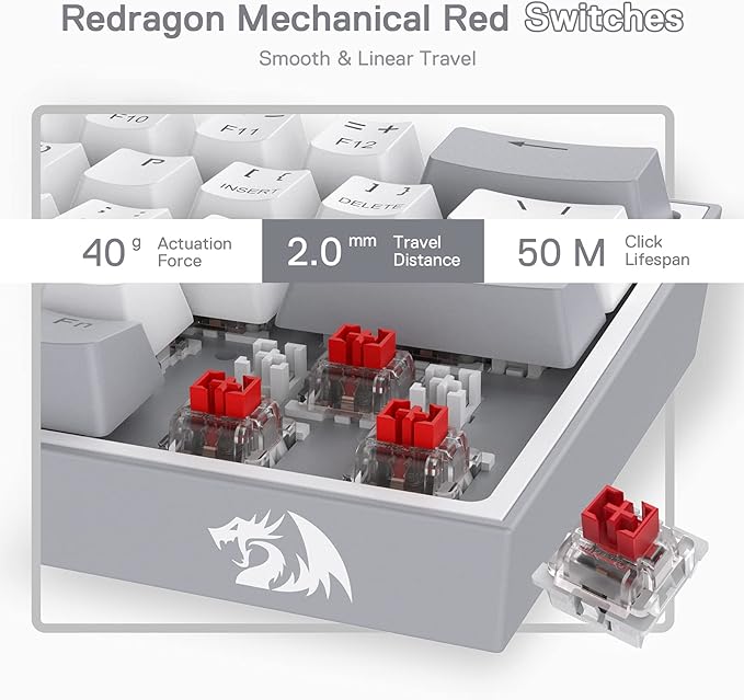 Redragon K617 FIZZ RGB Wired Mechanical Gaming Keyboard – 61 Keys 60% Layout, Red Switch, 16.8M RGB, Detachable USB-C, 430g Ultra-Light