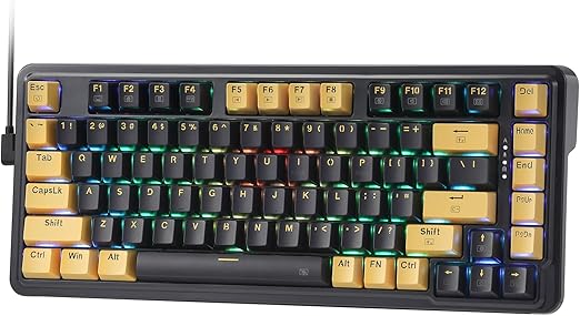 Redragon K649 PRO RGB 75% Gasket-Mount Hot-Swap Wired Mechanical Gaming Keyboard – Custom Gold-Melt Translucent Switch, 16.8M RGB 20 Modes, Pro Software – Black/Gold
