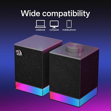 Redragon GS517 RGB Desktop Speakers – 2.0 Stereo Powerful Bass BT & USB 8 RGB Effects Touch Control
