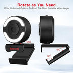 Redragon GW910 Oneshot FHD 1080P Webcam with Autofocus, Built-in Dual Microphone, Ring Light & 5-Level Digital Zoom