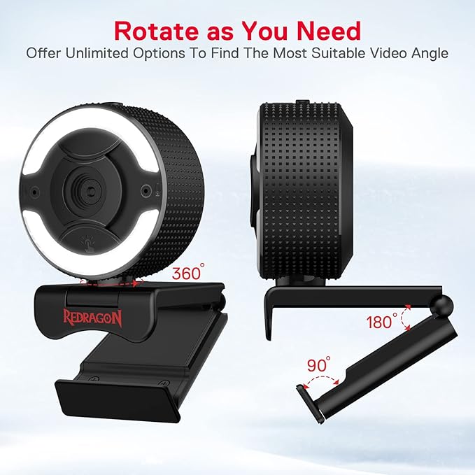 Redragon GW910 Oneshot FHD 1080P Webcam with Autofocus, Built-in Dual Microphone, Ring Light & 5-Level Digital Zoom