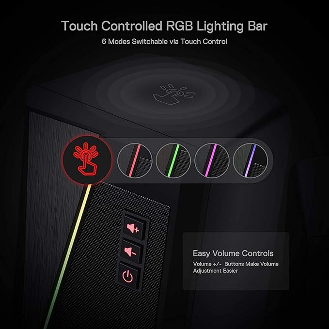 Redragon GS520 Anvil RGB Desktop Speakers – 2.0 Channel PC Stereo, 6 RGB Modes, Touch Control, Easy-Access Volume, USB Powered + 3.5mm – Black
