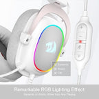 Redragon H510W ZEUS-X RGB Wired Gaming Headset – 7.1 Surround Sound, 53mm Drivers, Memory Foam + Fabric Ear Pads, Rainbow RGB (Dynamic/Static/Off), Detachable Boom Mic, In-Line Control, USB – White