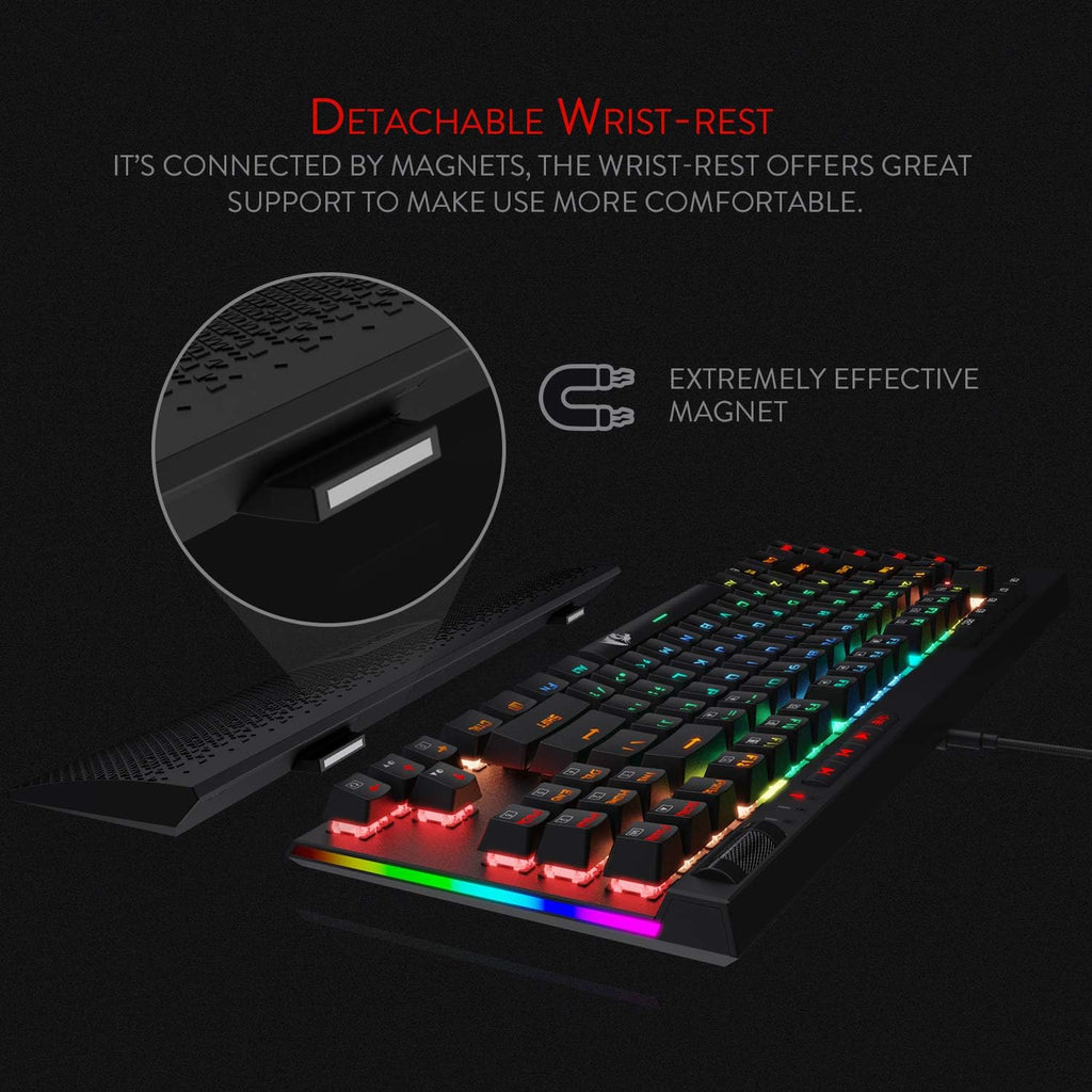 Redragon K587 MAGIC-WAND RGB TKL Wired Gaming Keyboard – 87 Keys, Optical Blue Switch, 9 Macro Keys, Type-C, Detachable Wrist Rest – Black