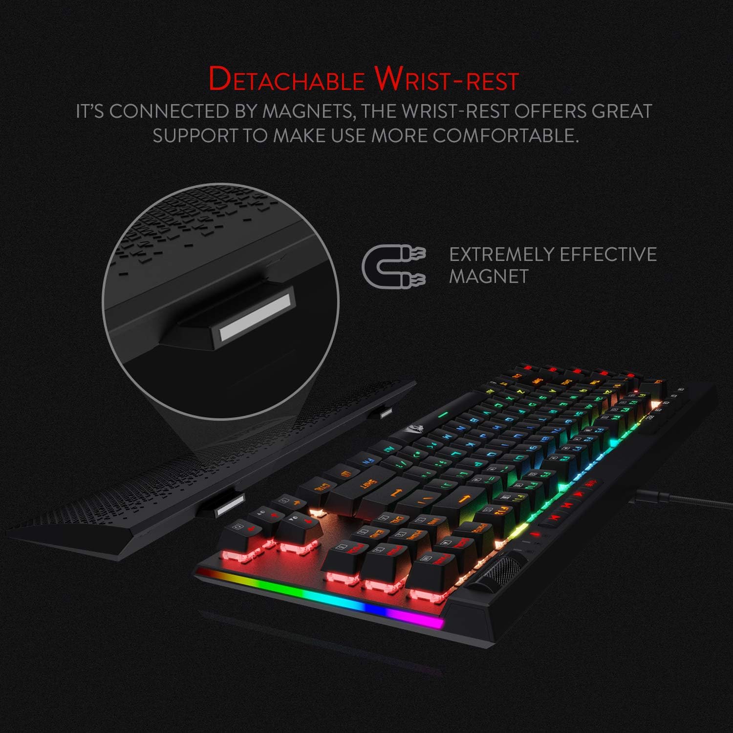Redragon K587 MAGIC-WAND RGB TKL Wired Gaming Keyboard – 87 Keys, Optical Blue Switch, 9 Macro Keys, Type-C, Detachable Wrist Rest – Black