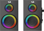 Redragon GS811 Orchestra 2.0 Bluetooth RGB Computer Speaker – Dual RGB Ring Drivers, Wooden Enclosure, Volume & Bass Control, AUX + USB + BT – Black