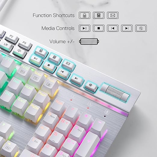 Redragon K550 YAMA RGB Wired Mechanical Gaming Keyboard – Full Size, Brown Switch, 12 Macro Keys, Volume Wheel, USB Pass-through, Detachable Wrist Rest – White