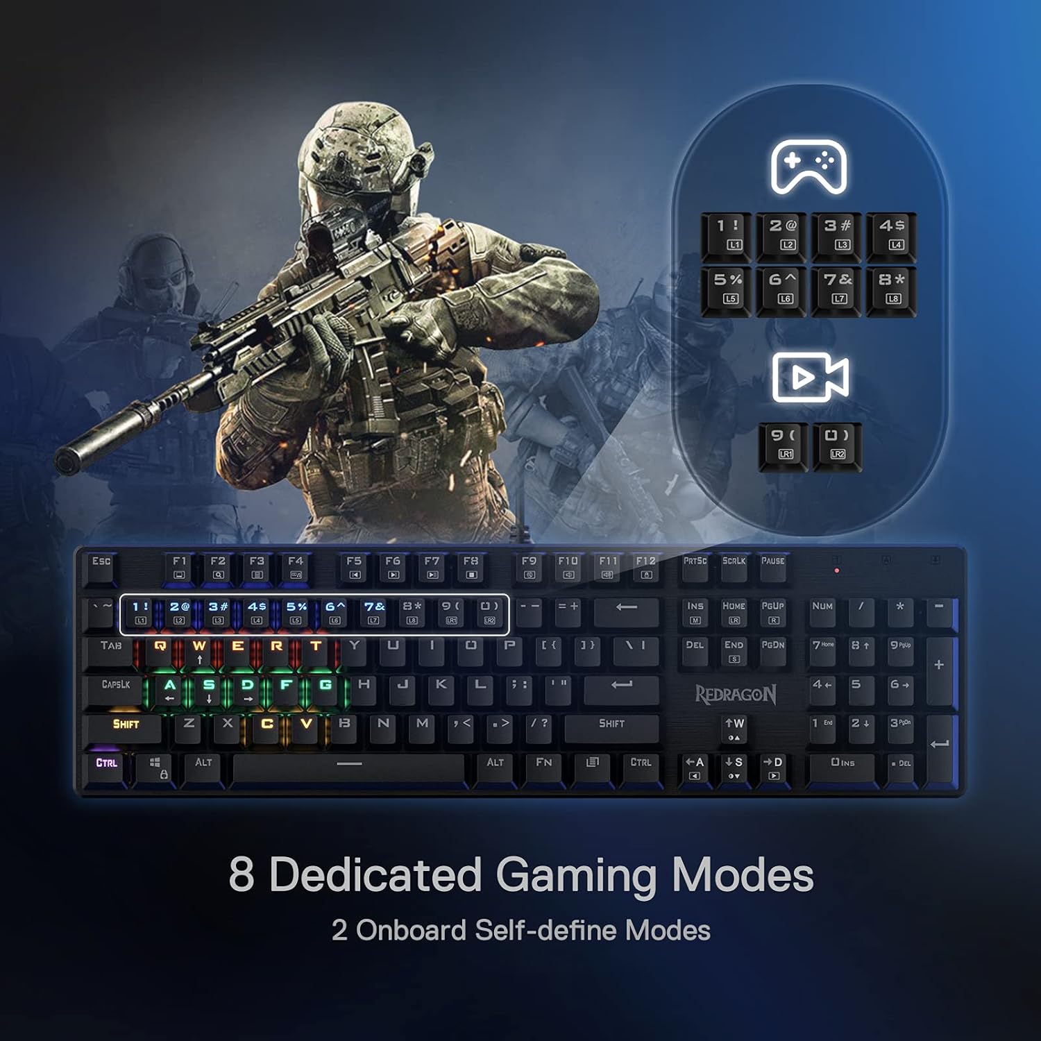 Redragon K608 VALHEIM Rainbow RGB Wired Mechanical Gaming Keyboard – 104 Keys Full Size NKRO, Floated Design, 9 Backlit Modes, 8 Gaming Modes – Black