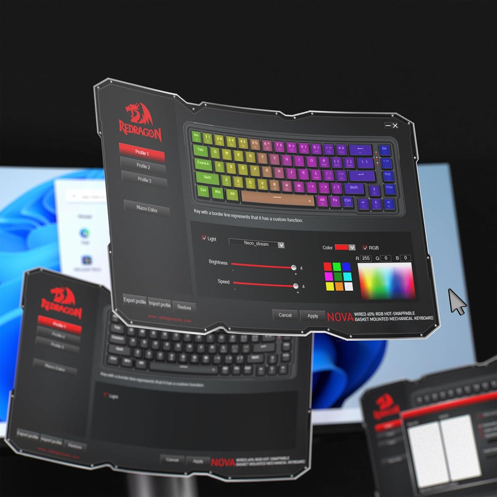 Redragon K709 RGB 65% Wireless Gasket Hot-Swap Mechanical Gaming Keyboard – 68 Keys, Custom Dragon Chant Linear Switch, 5-Layer Noise Dampening, Round PBT Keycaps, Tri-Mode – Black