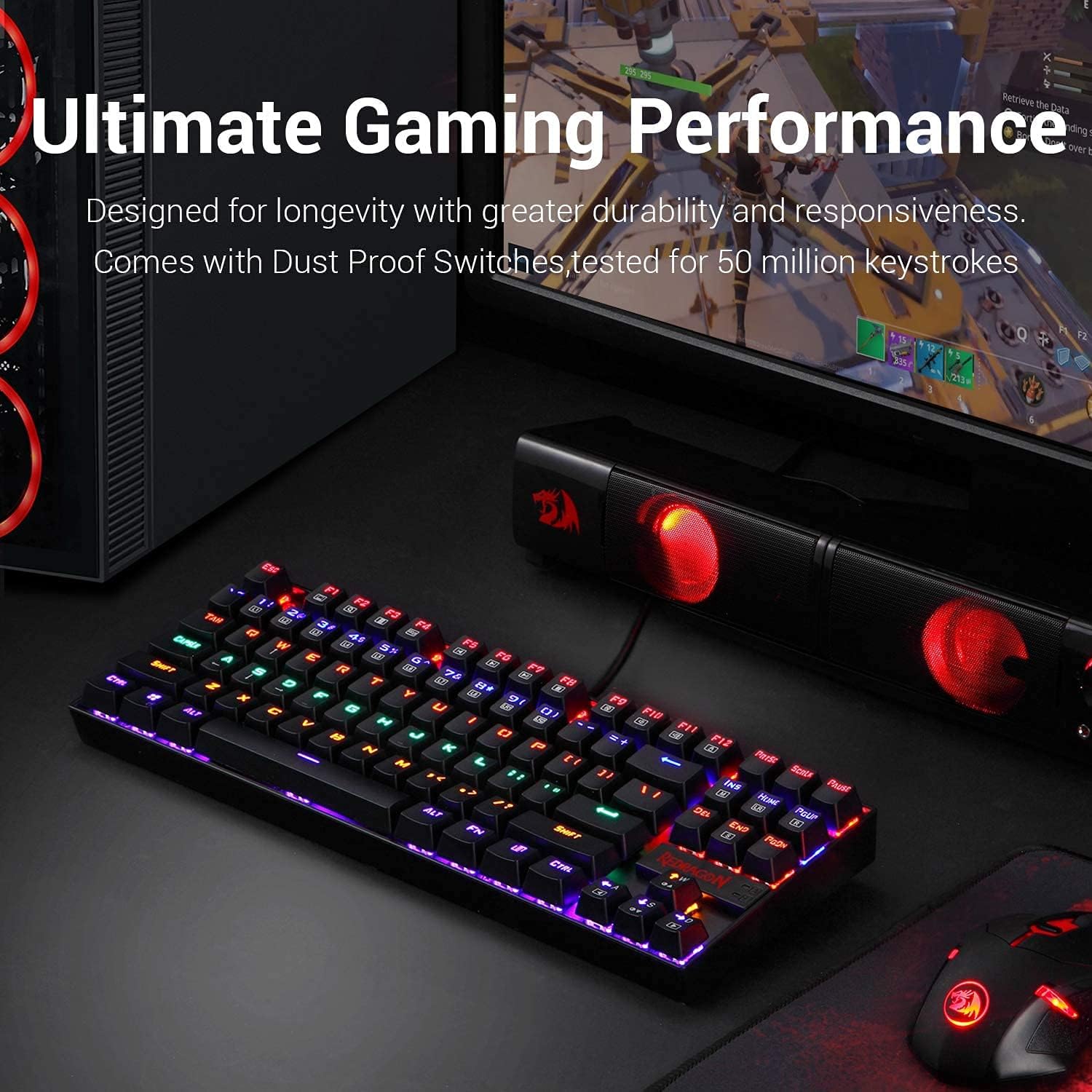Redragon K552E KUMARA ELITE RGB TKL Wired Mechanical Gaming Keyboard – 87 Keys, Outemu Switch (Blue/Red/Brown/Black), Metal + ABS, Dust Proof – Black