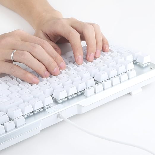 Redragon A101 104-Key Replacement Keycaps – ABS Backlit-Compatible, Cherry MX Compatible, Laser Engraved, Dragon Logo on W Key, Red Keycap Puller Included – White