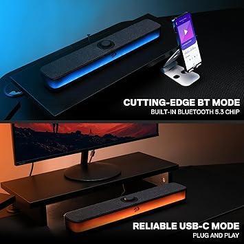 Redragon GS515 RGB Desktop Soundbar – 2.0 Channel 5W×2 BT 5.3 USB-C 6 RGB Modes