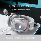 Redragon H510W ZEUS-X RGB Wired Gaming Headset – 7.1 Surround Sound, 53mm Drivers, Memory Foam + Fabric Ear Pads, Rainbow RGB (Dynamic/Static/Off), Detachable Boom Mic, In-Line Control, USB – White