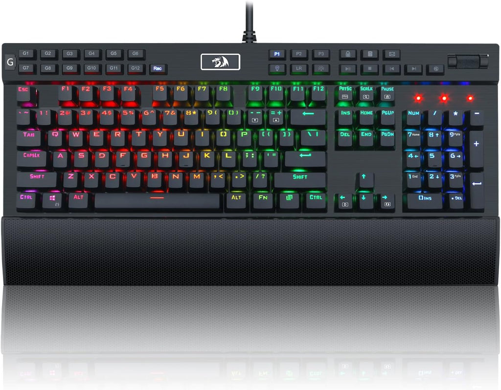 Redragon K550 YAMA RGB Wired Mechanical Gaming Keyboard – Full Size, Purple Switch, 12 Macro Keys, Volume Wheel, USB Pass-through, Detachable Wrist Rest – Black