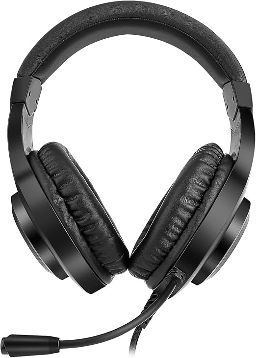 Redragon H260 HYLAS RGB Wired Gaming Headset – Rainbow RGB Ring, Leather Ear Cups, Flexible Gooseneck Mic, On-Cup Volume Slider, 3.5mm + USB – Black / White