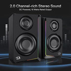 Redragon GS812 Wireless RGB Wooden Bookshelf Speakers – 2.0 Channel, 10W, 4x 3" Bass Drivers, BT5.0/AUX, Volume & Bass Knob, Headset & Mic Jacks, Dynamic RGB Bar – Black