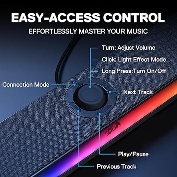 Redragon GS515 RGB Desktop Soundbar – 2.0 Channel 5W×2 BT 5.3 USB-C 6 RGB Modes