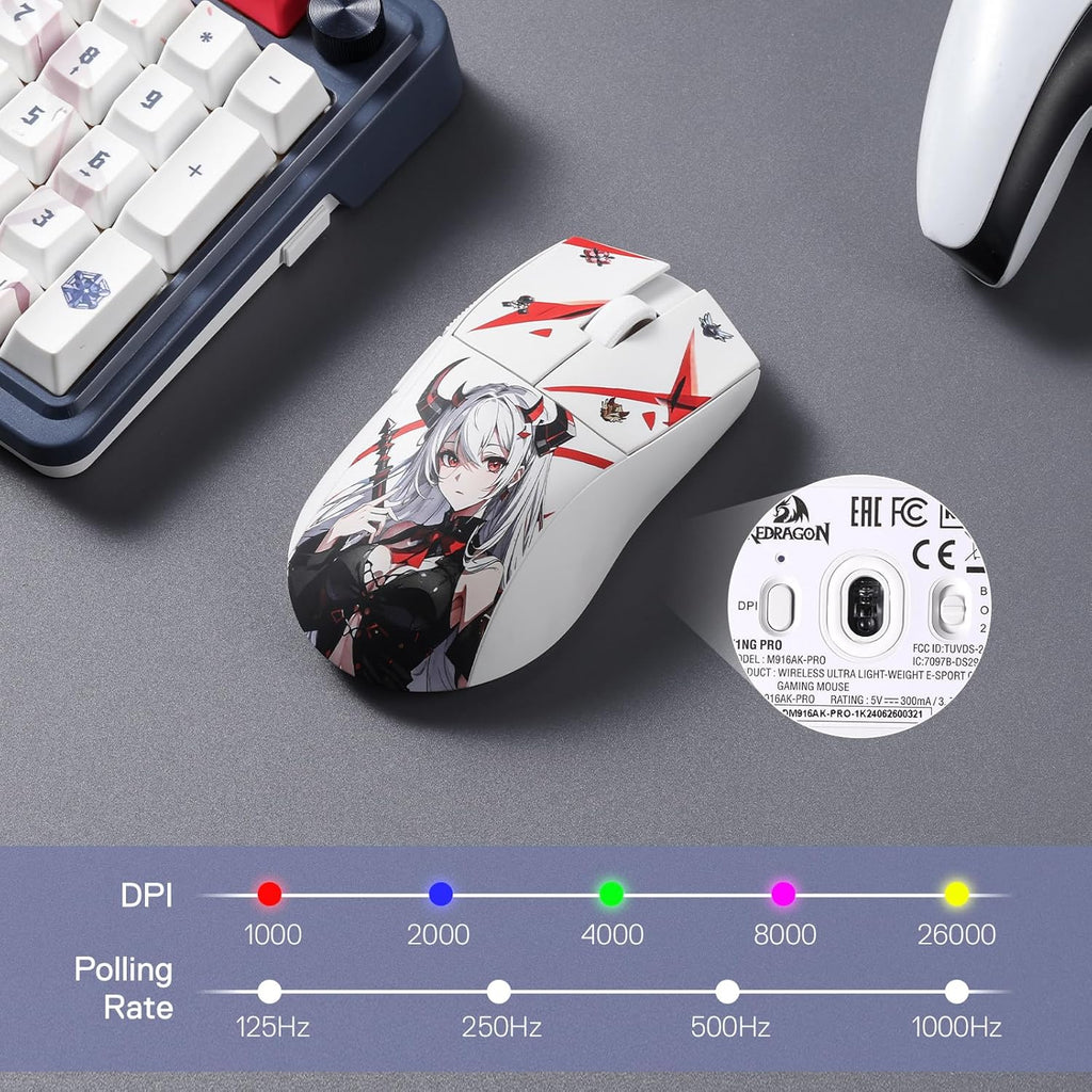 Redragon M916AK-PRO 3-Mode Wireless Gaming Mouse 26000 DPI – Anime Edition