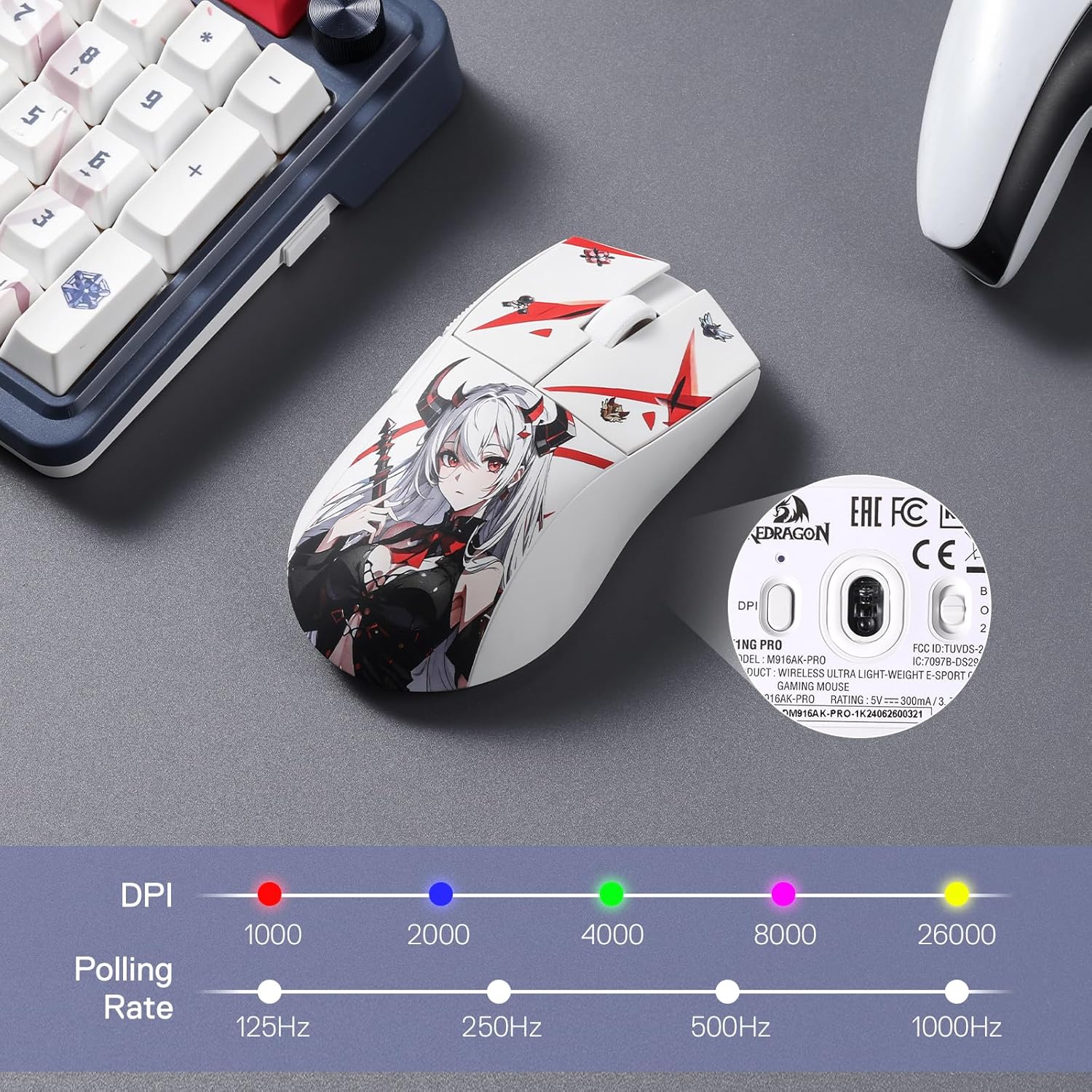 Redragon M916AK-PRO 3-Mode Wireless Gaming Mouse 26000 DPI – Anime Edition
