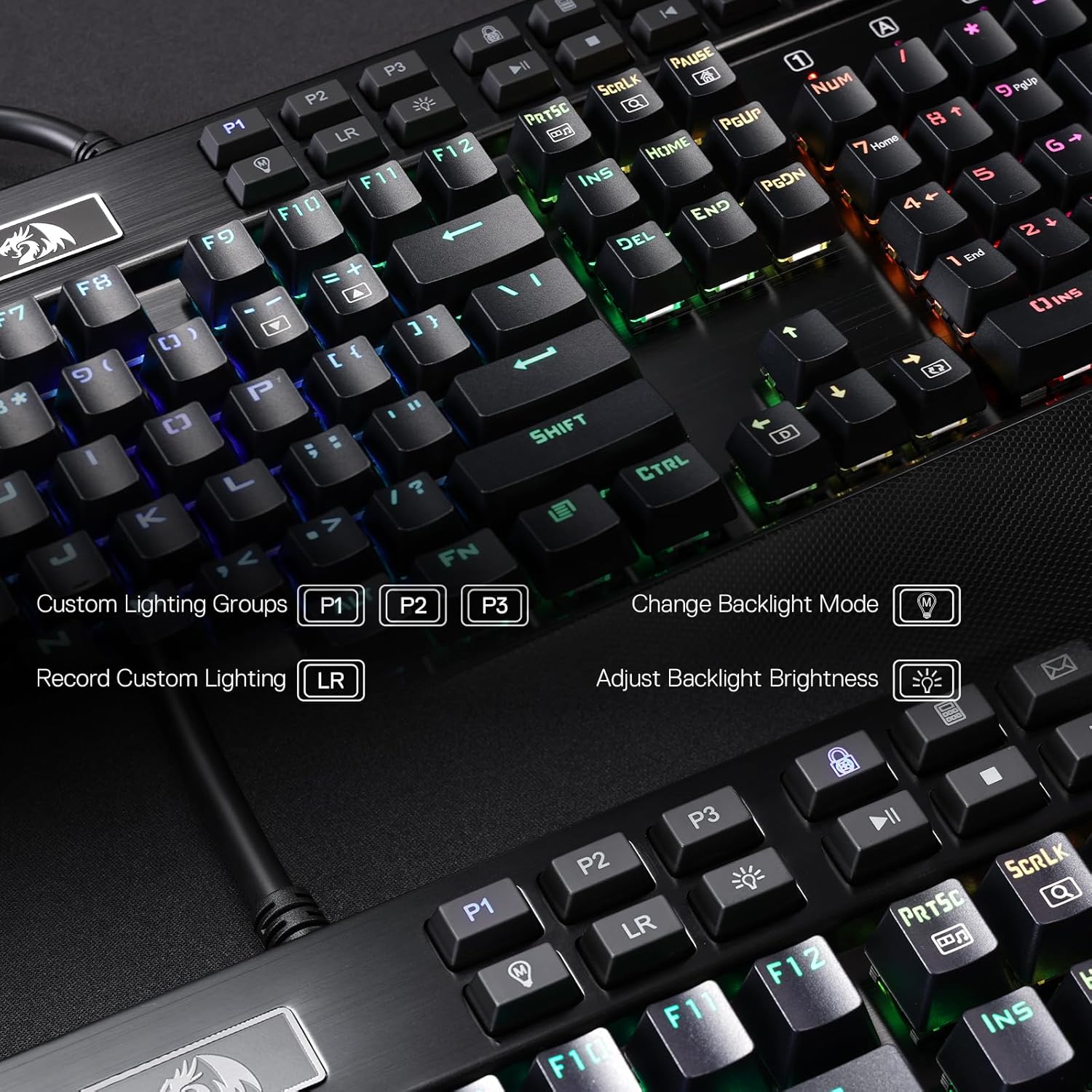 Redragon K550 YAMA RGB Wired Mechanical Gaming Keyboard – Full Size, Purple Switch, 12 Macro Keys, Volume Wheel, USB Pass-through, Detachable Wrist Rest – Black